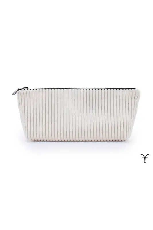 White Elegant Handmade Chunky Corduroy Velvet Makeup Bag-White - 3