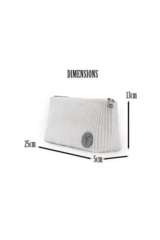 White Elegant Handmade Chunky Corduroy Velvet Makeup Bag-White - 4