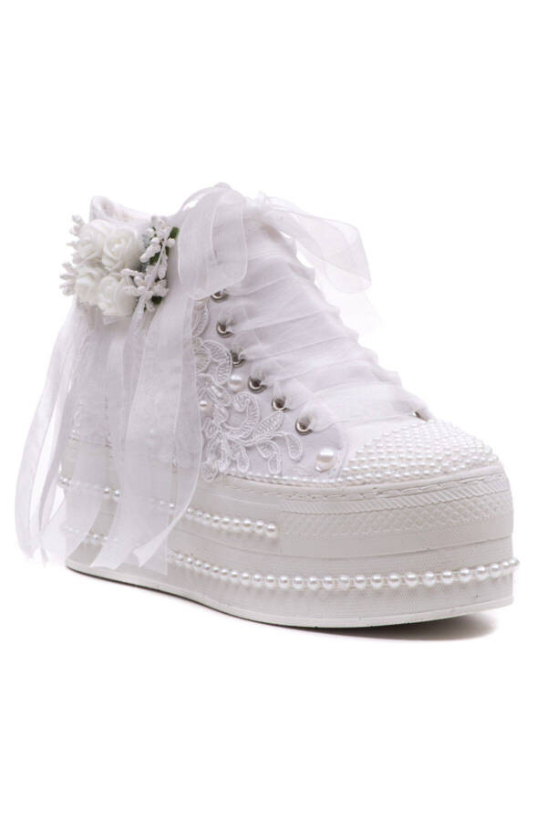 White Embellished Bridal Shoes for Women - 2