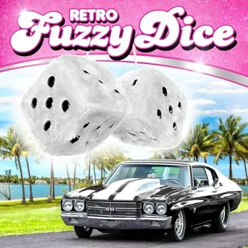 White Fuzzy Dice Car Accessories - Plush Cute Car Accessories for Interior - Plush Rear View Mirror Hanging Ornament Decorations - Retro Y2K McBling 2000s Aesthetic Girly Decor - White and Black - WHITE (1)