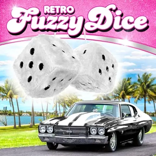 White Fuzzy Dice Car Accessories - Plush Cute Car Accessories for Interior - Plush Rear View Mirror Hanging Ornament Decorations - Retro Y2K McBling 2000s Aesthetic Girly Decor - White and Black - 2