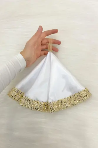 White Gold Bride Groom Handkerchief Sequined, Halay Handkerchief, Wedding Henna Circumcision Engagement Bride Bachelorette-ORKİDESATENMENDİLBEYAZAGOLD - ZEYMERADE (1)