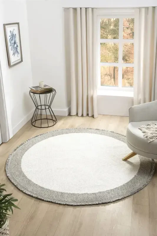 White Gray Soft Circle Round Carpet Living Room Kitchen Hallway Runner Rug Woven Machine-Made Carpet 0020 CIRCLE-White 45 - 3