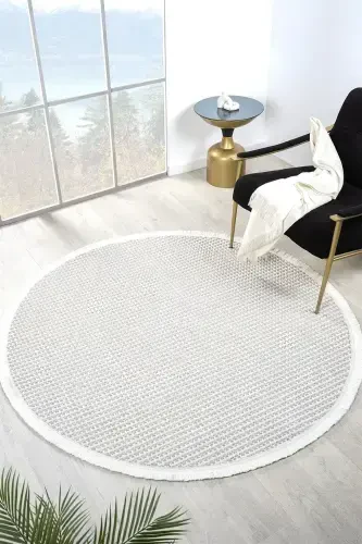 White Grey Soft Circle Rug Carpet Living Room Kitchen Hallway Runner Woven Machine Made Rug 0014 CIRCLE-Light Grey 1 - 3