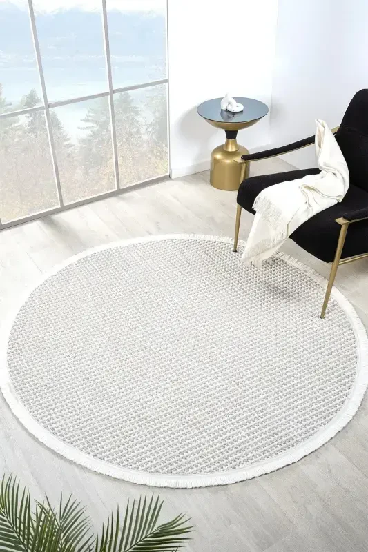White Grey Soft Circle Rug Carpet Living Room Kitchen Hallway Runner Woven Machine Made Rug 0014 CIRCLE-Light Grey 1 - 3
