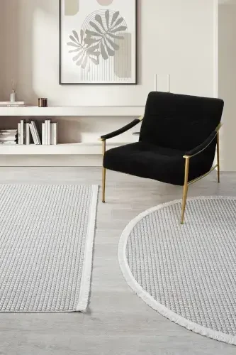 White Grey Soft Circle Rug Carpet Living Room Kitchen Hallway Runner Woven Machine Made Rug 0014 CIRCLE-Light Grey 1 - 4