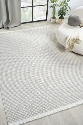 White Grey Soft Textured Rug Carpet Living Room Kitchen Hallway Runner Woven Machine Carpet 0014-Light Grey - 2