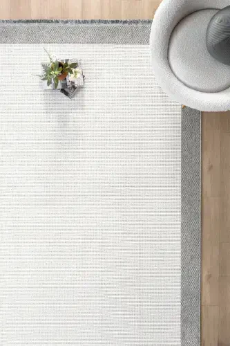 White Grey Soft Woven Carpet Bordered Living Room Kitchen Hallway Runner Woven Machine Carpet 0020-White 44 - 1