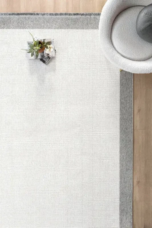 White Grey Soft Woven Carpet Bordered Living Room Kitchen Hallway Runner Woven Machine Carpet 0020-White 44 - 1