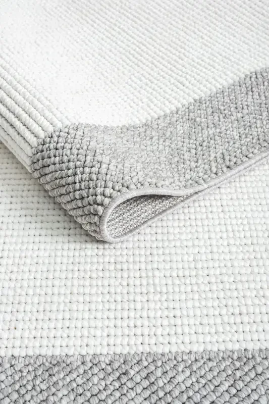 White Grey Soft Woven Carpet Bordered Living Room Kitchen Hallway Runner Woven Machine Carpet 0020-White 44 - 4