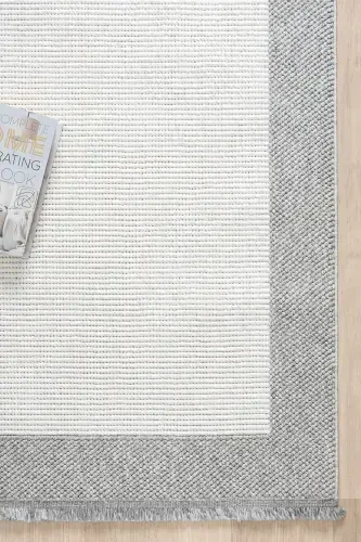 White Grey Soft Woven Carpet Bordered Living Room Kitchen Hallway Runner Woven Machine Carpet 0020-White 44 - 5