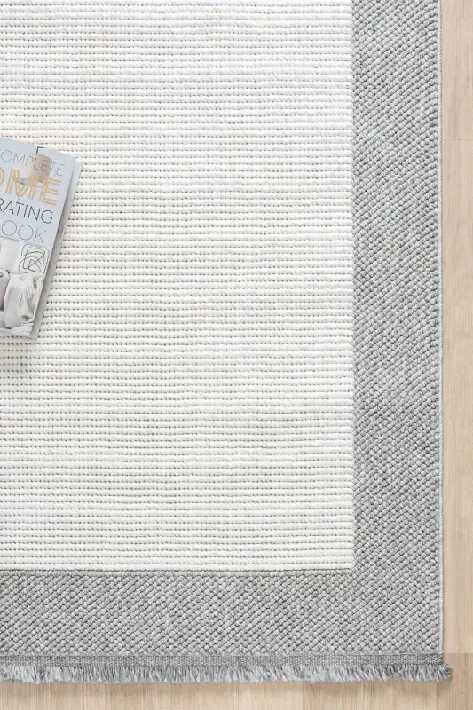 White Grey Soft Woven Carpet Bordered Living Room Kitchen Hallway Runner Woven Machine Carpet 0020-White 44 - 5