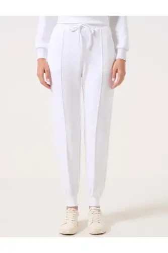 White High Waisted Tie-Dye Ribbed Jogger Pants - 4