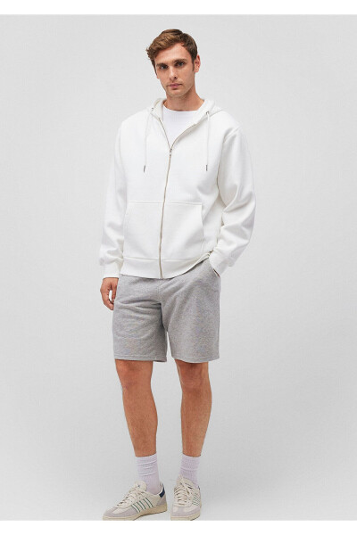 White, hooded, zippered basic sweatshirt. - MAVI
