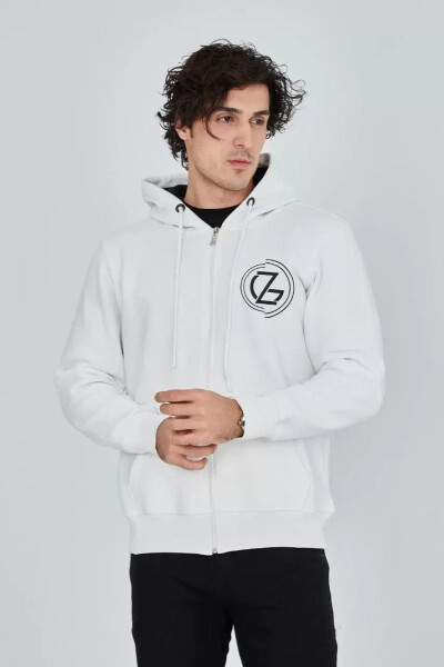 White hooded zippered men's jacket - 1