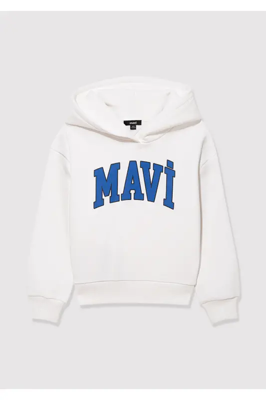 White Hoodie with Logo Print - 2