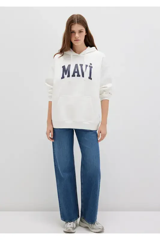 White Hoodie with Logo Print 1600361-81964 - 3