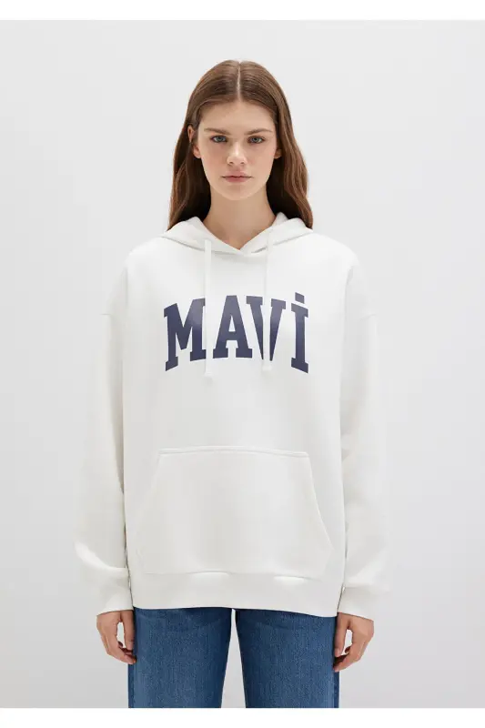 White Hoodie with Logo Print 1600361-81964 - 4