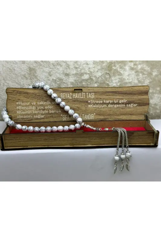 White Howlite Stone 33 Beads Rosary with Box-white 10 - GRS OYUNCAK