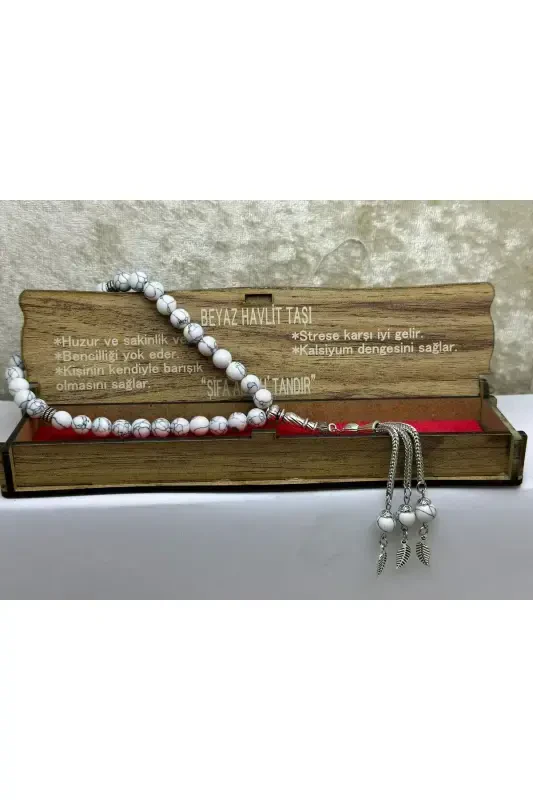 White Howlite Stone 33 Beads Rosary with Box-white 10 - GRS OYUNCAK