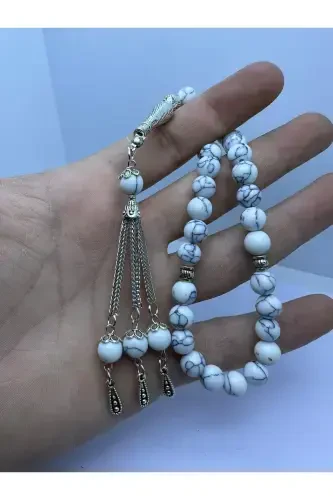 White Howlite Stone 33 Beads Rosary with Box-white 10 - GRS OYUNCAK (1)