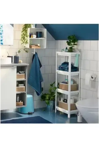 White Kitchen Bathroom Shelf Unit 4 Tier Plastic Flower - 3