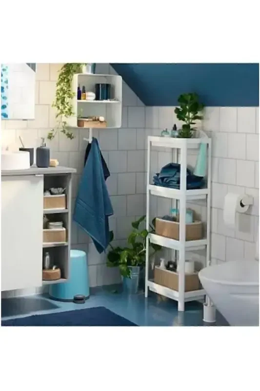 White Kitchen Bathroom Shelf Unit 4 Tier Plastic Flower - 3