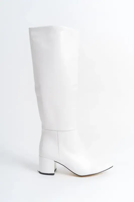 White knee-high heeled boots (zipperless) - 5