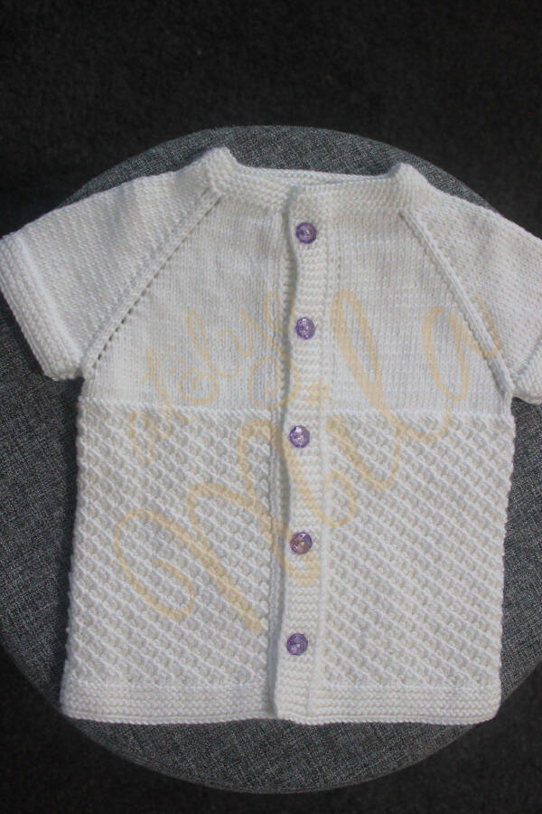 White knitted baby vest with purple buttons - 2