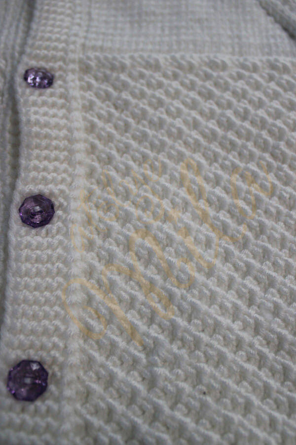 White knitted baby vest with purple buttons - 3