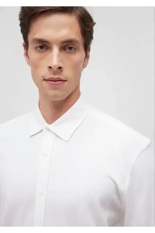 White Knitted Shirt Slim Fit / Narrow Cut 0211107-620 - 6