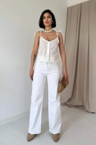 White Lace-Trimmed Broderie Blouse - BÜYÜKBEDENIZ (1)