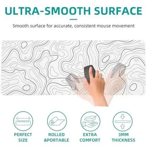 White Large Gaming Mouse Pad for Desk, Mat With Seamed Edges, Waterproof, Non-Slip Rubber Base, 31.5x11.8 Inch Keyboard Pad Computer Mat, Big XL Mousepad - 3