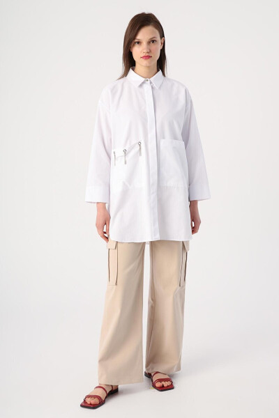 White Large Pocket Birdseye Oversize Shirt - 12