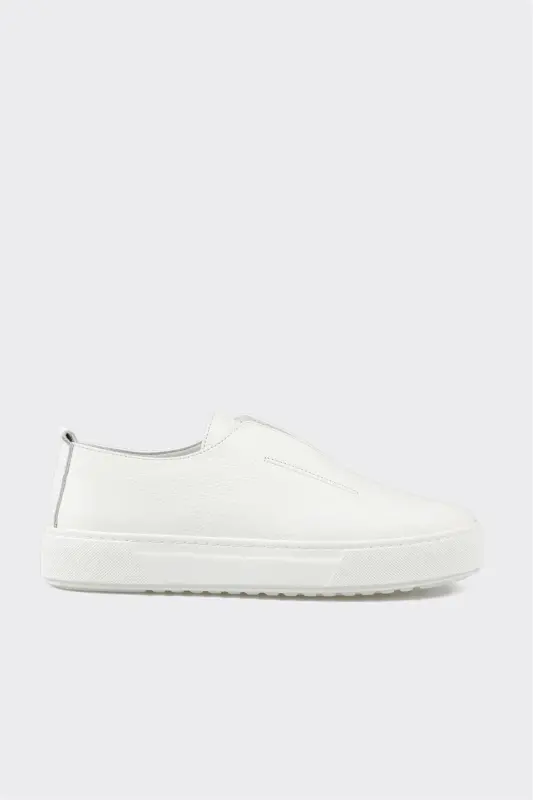 White Leather Men's Casual Shoes - ELLE SHOES