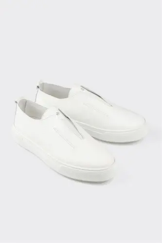 White Leather Men's Casual Shoes - ELLE SHOES (1)