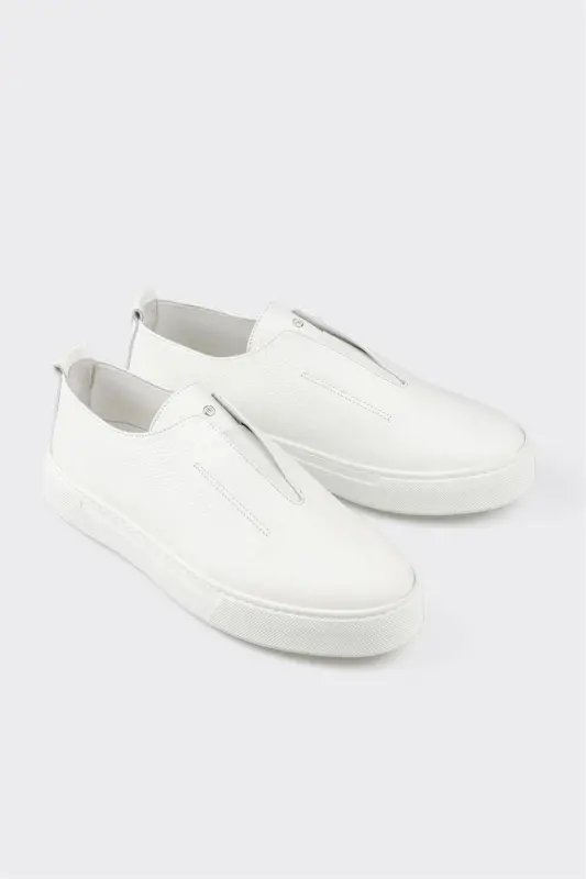 White Leather Men's Casual Shoes - 2