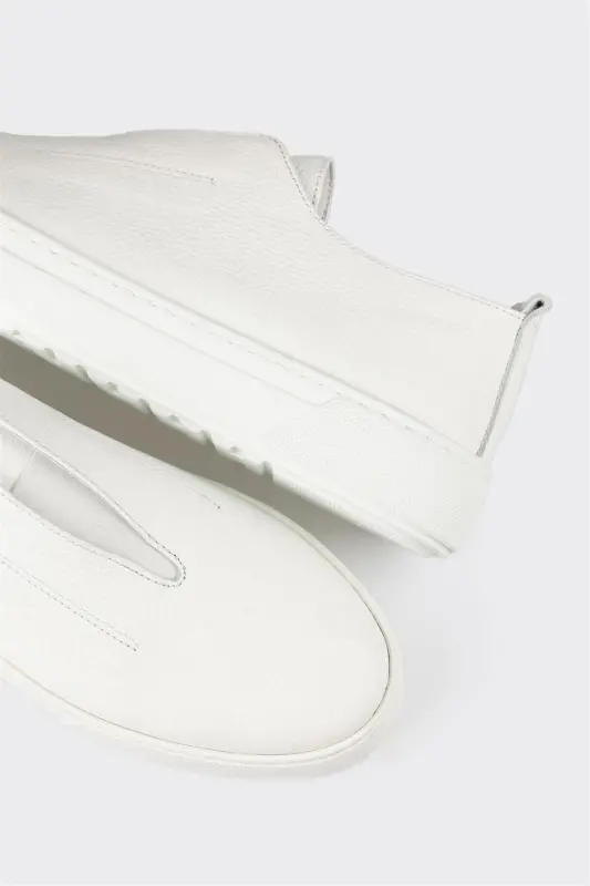 White Leather Men's Casual Shoes - 5