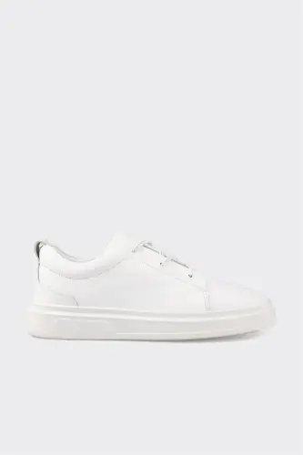 White Leather Men's Casual Shoes - 1