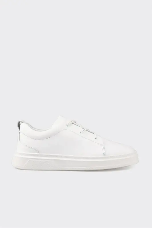 White Leather Men's Casual Shoes - 1