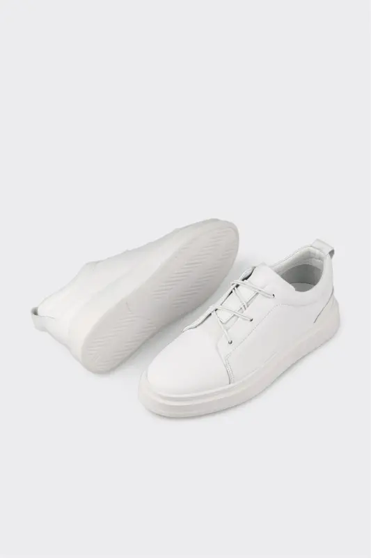 White Leather Men's Casual Shoes - 3