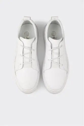 White Leather Men's Casual Shoes - 4