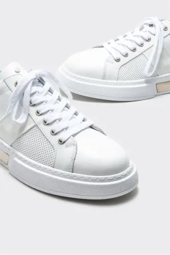 White Leather Men's Sneakers - 3