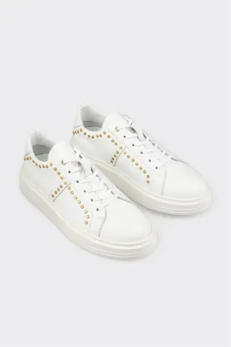 White Leather Men's Sneakers-White - ELLE SHOES (1)