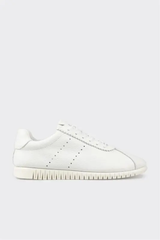 White Leather Women's Sneaker-White - ELLE SHOES
