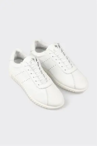White Leather Women's Sneaker-White - ELLE SHOES (1)