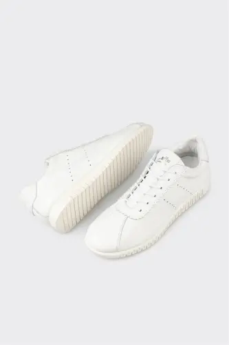 White Leather Women's Sneaker-White - 3