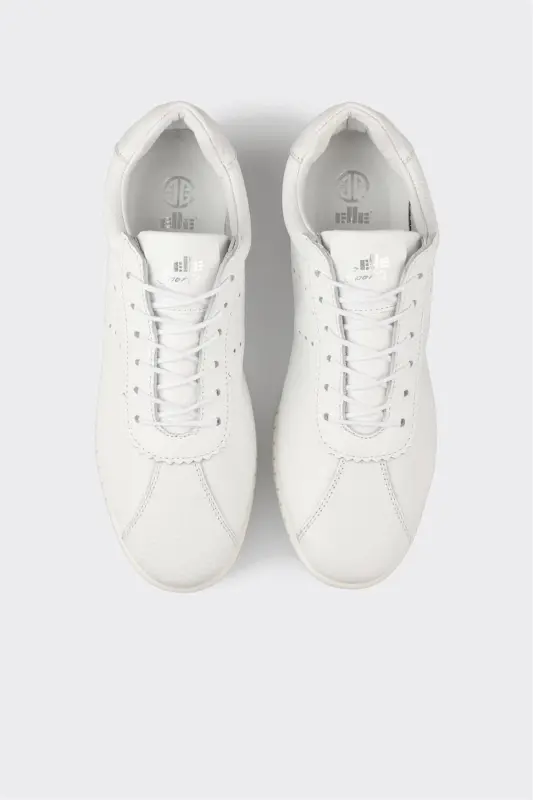 White Leather Women's Sneaker-White - 4