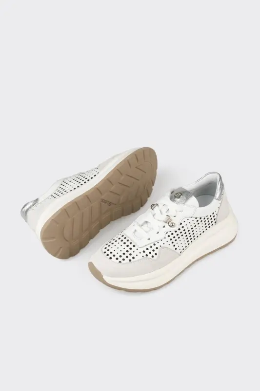 White Leather Women's Sneaker-White - 3