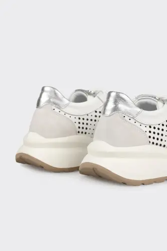 White Leather Women's Sneaker-White - 5